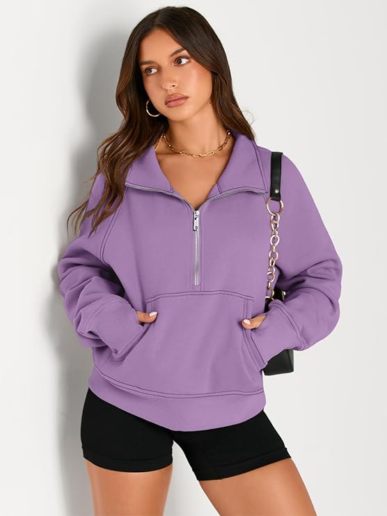 Daisy - Women’s Half Zip Cropped Pullover Sweatshirt  Fleece Quarter