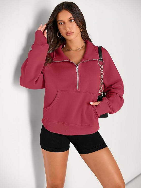 Daisy - Women’s Half Zip Cropped Pullover Sweatshirt  Fleece Quarter