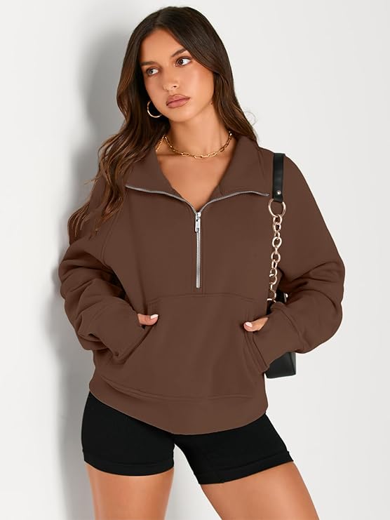 Daisy - Women’s Half Zip Cropped Pullover Sweatshirt  Fleece Quarter