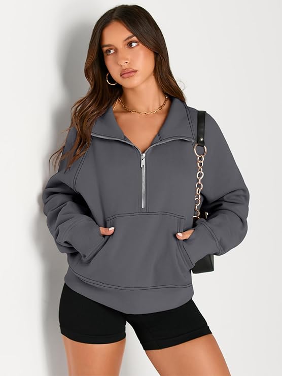Daisy - Women’s Half Zip Cropped Pullover Sweatshirt  Fleece Quarter
