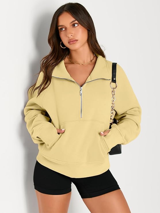 Daisy - Women’s Half Zip Cropped Pullover Sweatshirt  Fleece Quarter
