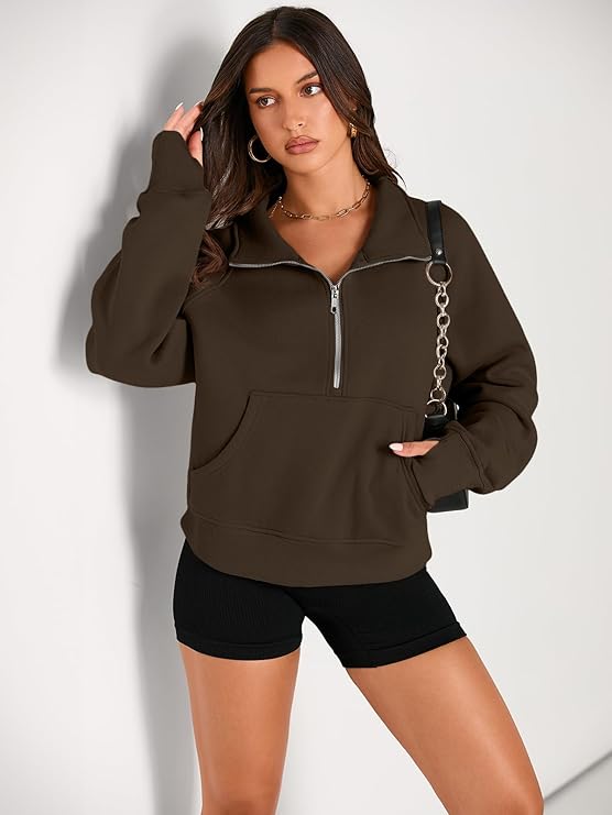 Daisy - Women’s Half Zip Cropped Pullover Sweatshirt  Fleece Quarter