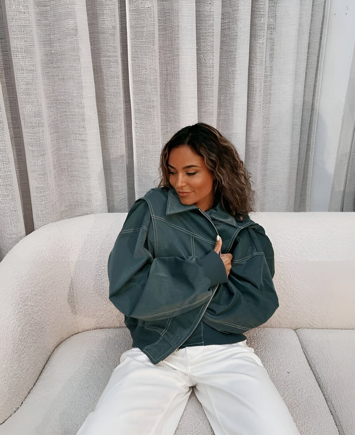 Lexi  - Trendy imitation leather bomber jacket