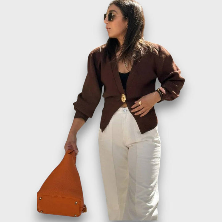 Hartley – Cardigan with Deep V-Neck and Gold Button