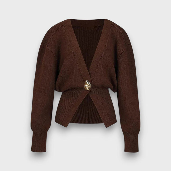 Hartley – Cardigan with Deep V-Neck and Gold Button