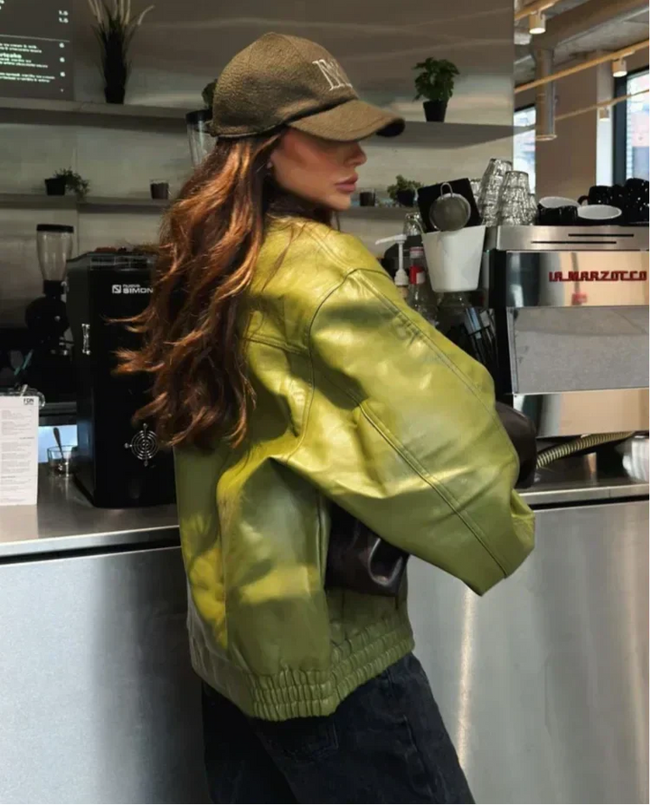 Elza - Oversized women's jacket in olive green