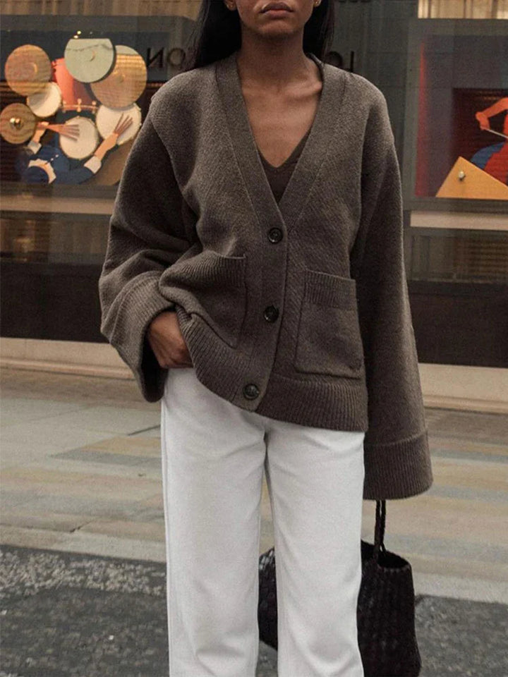 Elinor - Women's Knitted Cardigan Solid Color Long Sleeve