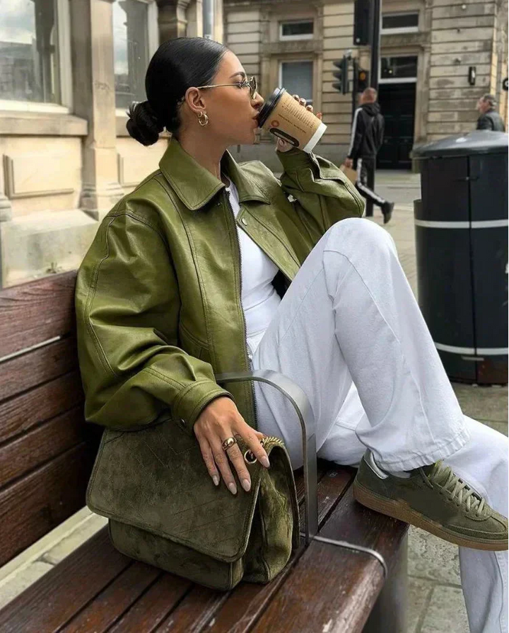 Elza - Oversized women's jacket in olive green