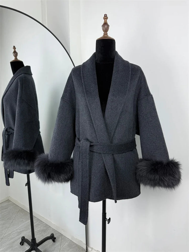 Eulalia - Tossy Fox Fur Wool Overcoat Women's Short Coat