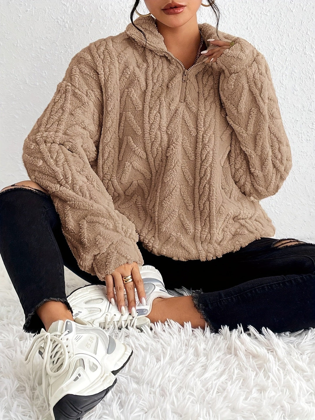 Harper - Fluffy Zip Sweater