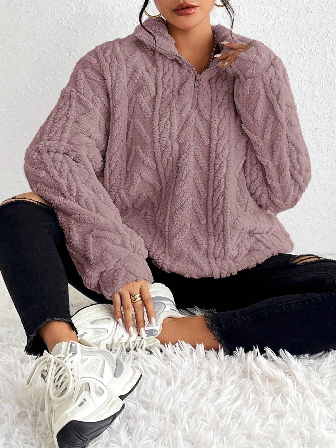 Harper - Fluffy Zip Sweater